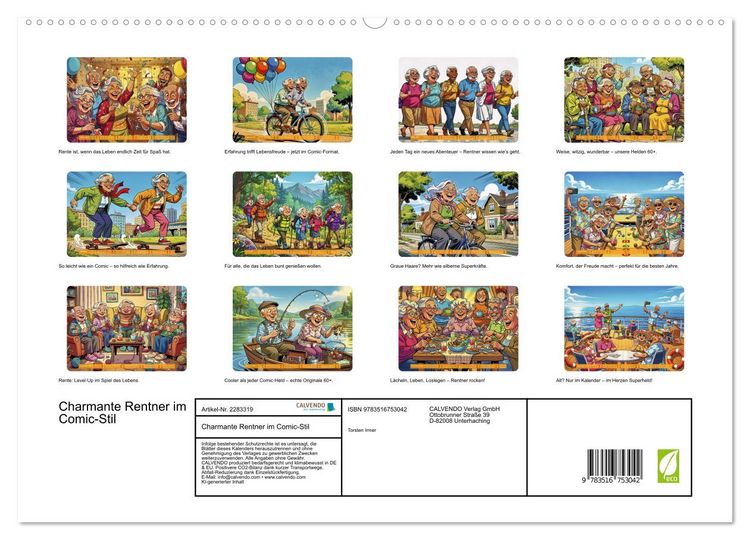 Produktbild: Charmante Rentner im Comic-Stil (hochwertiger Premium Wandkalender 2027 DIN A2 quer), Kunstdruck in Hochglanz