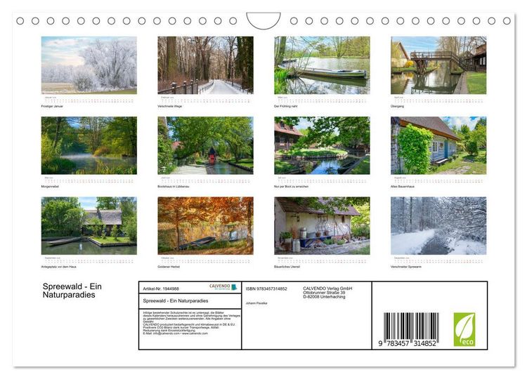Produktbild: Spreewald - Ein Naturparadies (Wandkalender 2026 DIN A4 quer), CALVENDO Monatskalender