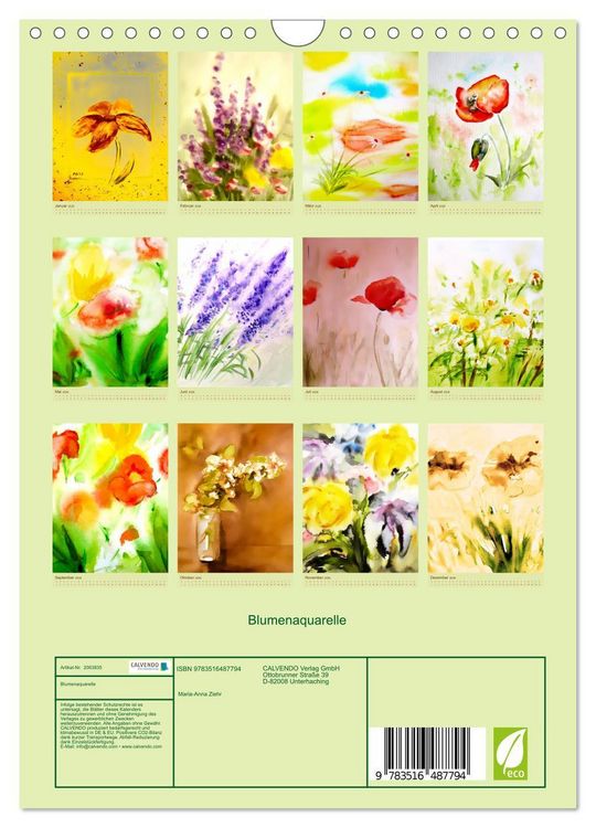 Produktbild: Blumenaquarelle (Wandkalender 2026 DIN A4 hoch), CALVENDO Monatskalender
