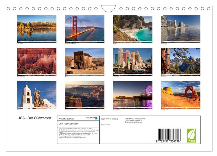 Produktbild: USA - Der S&uuml;dwesten (Wandkalender 2026 DIN A4 quer), CALVENDO Monatskalender