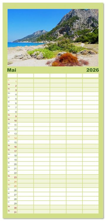 Produktbild: Familienplaner 2026 - Samos - gr&uuml;ne Perle in der &Auml;g&auml;is mit 5 Spalten (Wandkalender, 21 x 45 cm) CALVENDO