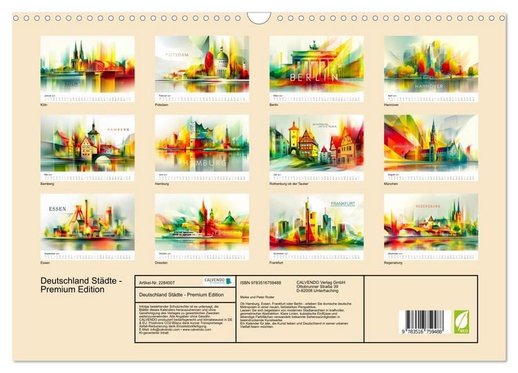 Produktbild: Deutschland St&auml;dte - Premium Edition (Wandkalender 2027 DIN A3 quer), CALVENDO Monatskalender