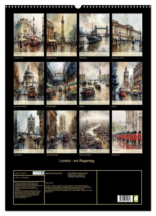 Produktbild: London - ein Regentag (Wandkalender 2026 DIN A2 hoch), CALVENDO Monatskalender