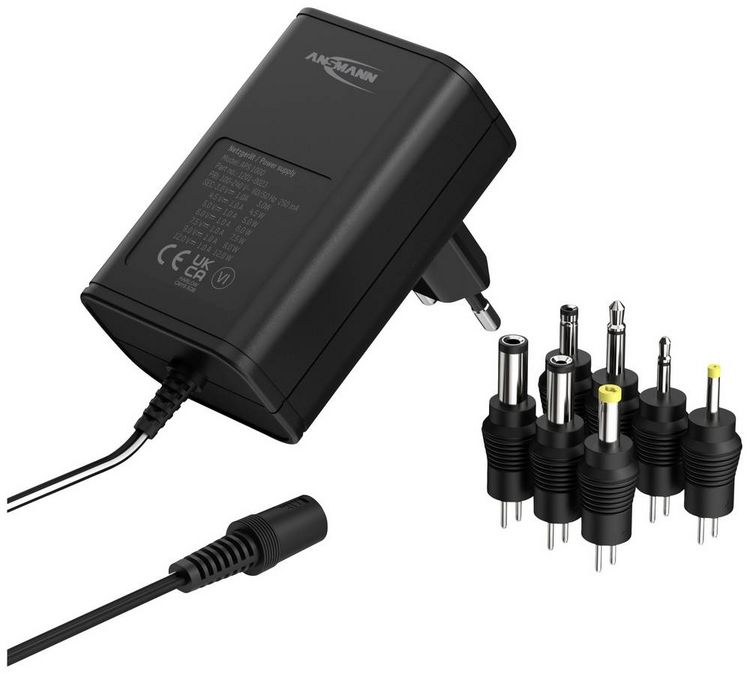 Produktbild: Ansmann 1201-0023 Steckernetzteil, einstellbar 12 V/DC, 9 V/DC, 7.5 V/DC, 6 V, 4.5 V/DC, 3 V 1000 mA 12 W