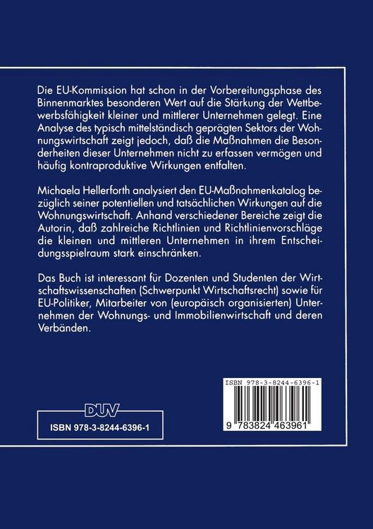 Produktbild: Kleine und mittlere Unternehmen der Immobilienwirtschaft im Binnenmarkt