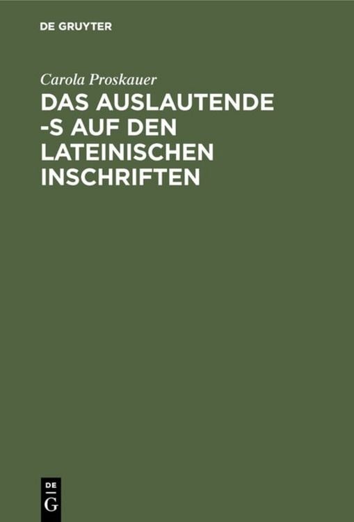 Produktbild: Das auslautende -s auf den lateinischen Inschriften