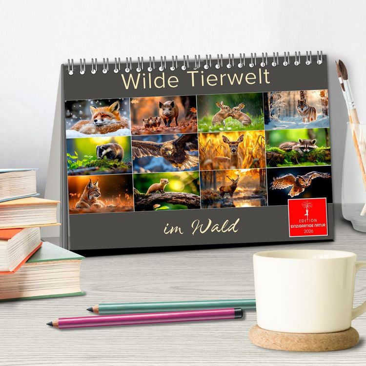 Produktbild: Wilde Tierwelt im Wald (Tischkalender 2026 DIN A5 quer), CALVENDO Monatskalender
