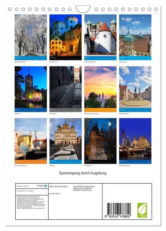 Produktbild: Spaziergang durch Augsburg (Wandkalender 2026 DIN A4 hoch), CALVENDO Monatskalender