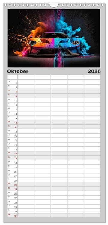 Produktbild: Familienplaner 2026 - Supercars im Farbenrausch mit 5 Spalten (Wandkalender, 21 x 45 cm) CALVENDO