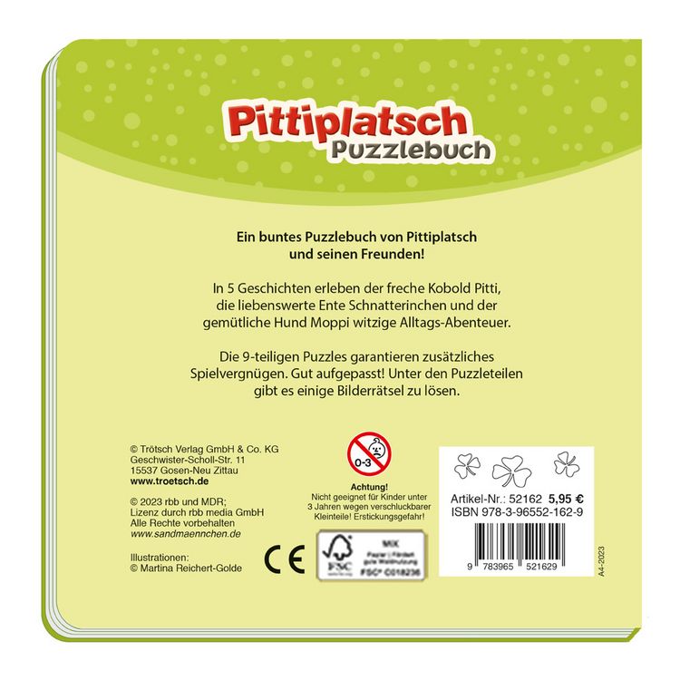 Produktbild: Tr&ouml;tsch Unser Sandm&auml;nnchen Puzzlebuch mit 4 Puzzle Pittiplatsch