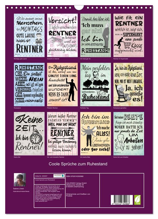 Produktbild: Coole Spr&uuml;che zum Ruhestand (Wandkalender 2026 DIN A3 hoch), CALVENDO Monatskalender