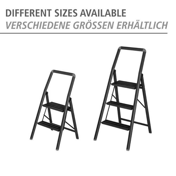 Produktbild: Alu-Klapptrittleiter Compact 2-stufig Schwarz, leichte & rutschfeste Haushaltsleiter,