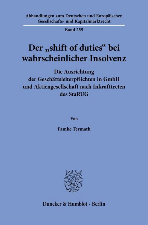 Produktbild: Der "shift of duties" bei wahrscheinlicher Insolvenz