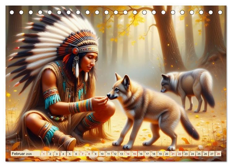 Produktbild: Spirituelle Begleiter - Indianer und Tiere im Einklang (Tischkalender 2026 DIN A5 quer), CALVENDO Monatskalender