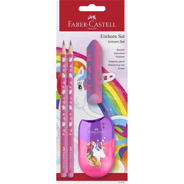Produktbild: FABER-CASTELL Schreibset Einhorn Bleistifte Radiergummi Spitzer