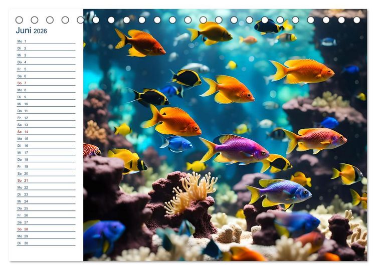 Produktbild: Aquarienzauber - Bunte KI Unterwasserwelten (Tischkalender 2026 DIN A5 quer), CALVENDO Monatskalender