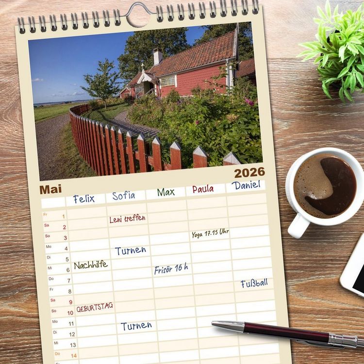 Produktbild: Familienplaner 2026 - Schweden - Die Highlights von Sm&aring;land bis zur Westk&uuml;ste mit 5 Spalten (Wandkalender, 21 x 45 cm) CALVENDO