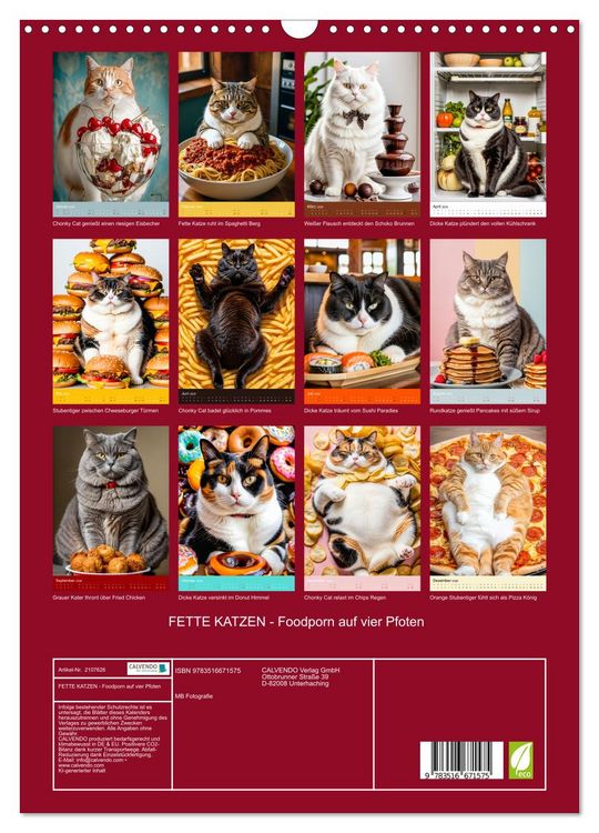 Produktbild: FETTE KATZEN - Foodporn auf vier Pfoten (Wandkalender 2026 DIN A3 hoch), CALVENDO Monatskalender