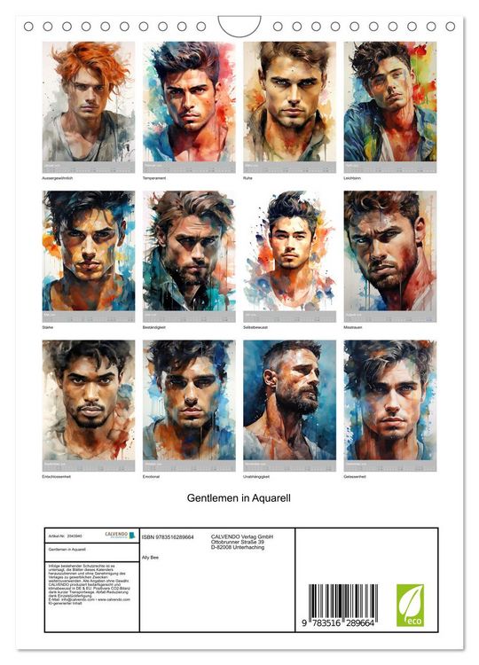 Produktbild: Gentlemen in Aquarell (Wandkalender 2026 DIN A4 hoch), CALVENDO Monatskalender
