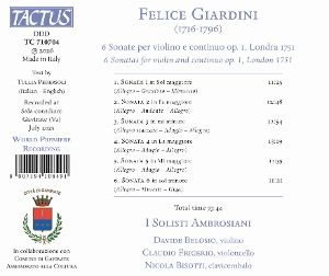 Produktbild: Giardini: 6 Sonaten f&uuml;r Violine und Continuo op. 1
