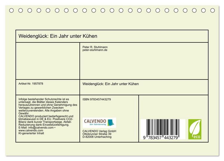 Produktbild: Weidengl&uuml;ck: Ein Jahr unter K&uuml;hen (Tischkalender 2026 DIN A5 quer), CALVENDO Monatskalender