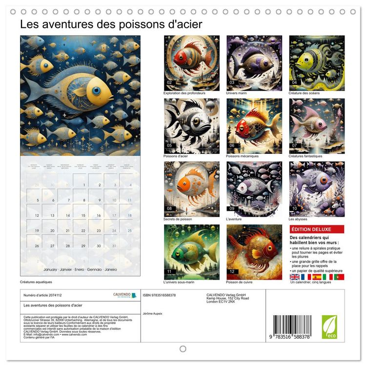 Produktbild: Les aventures des poissons d'acier (Calendrier mural carr&eacute; 2026 30x30 cm) Calendrier double avec une page pour vos prises de notes