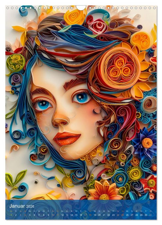 Produktbild: Quilling-Kunst - Elegante Frauenportr&auml;ts aus Papierstreifen (Wandkalender 2026 DIN A3 hoch), CALVENDO Monatskalender