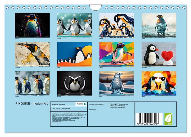 Produktbild: PINGUINE - modern Art (Wandkalender 2026 DIN A4 quer), CALVENDO Monatskalender