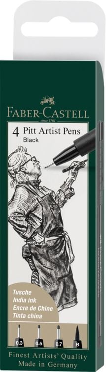 Produktbild: Faber-Castell Tuschestifte Pitt Artist Pens schwarz, 4er Etui