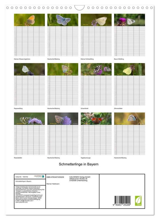 Produktbild: Schmetterlinge in Bayern (Wandkalender 2026 DIN A3 hoch), CALVENDO Monatskalender