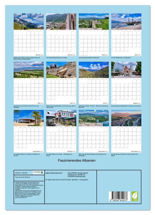Produktbild: Faszinierendes Albanien (Wandkalender 2026 DIN A3 hoch), CALVENDO Monatskalender