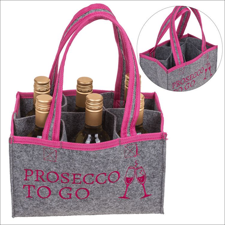Produktbild: Filztasche grau Prosecco to Go, ca. 23 x 14,5 cm, 6 F&auml;cher