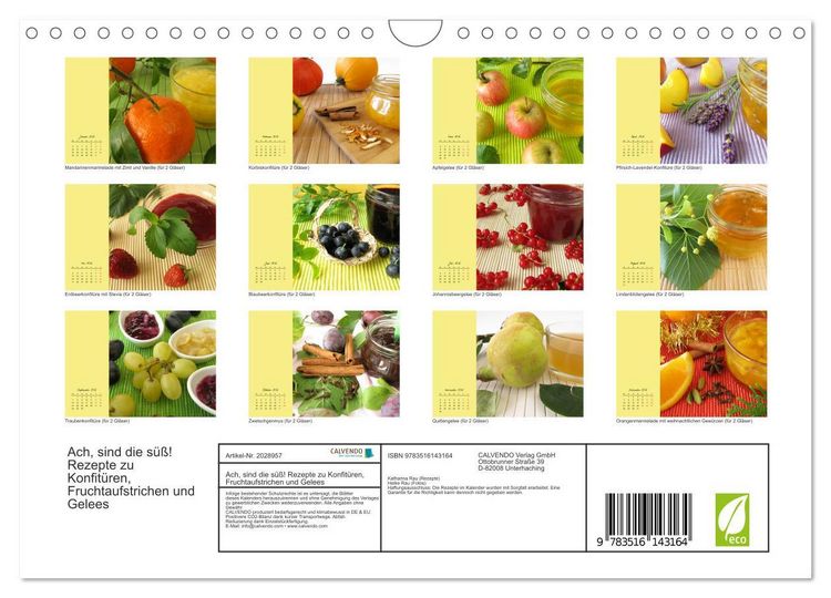 Produktbild: Ach, sind die s&uuml;&szlig;! Rezepte zu Konfit&uuml;ren, Fruchtaufstrichen und Gelees (Wandkalender 2026 DIN A4 quer), CALVENDO Monatskalender