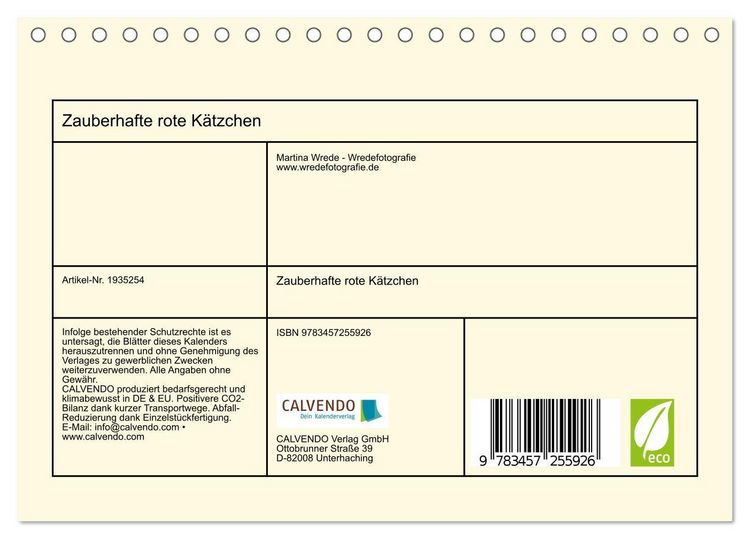 Produktbild: Zauberhafte rote K&auml;tzchen (Tischkalender 2026 DIN A5 quer), CALVENDO Monatskalender
