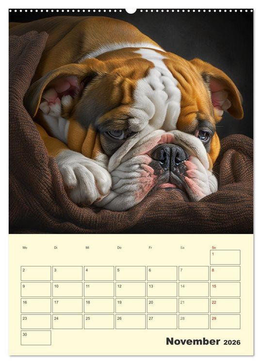 Produktbild: English Bulldogs. Fr&ouml;hliche Dickk&ouml;pfe mit Charakter (Wandkalender 2026 DIN A2 hoch), CALVENDO Monatskalender