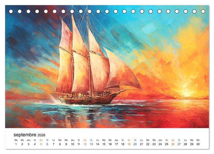 Produktbild: Sc&egrave;nes &eacute;piques de voiliers (Calendrier de bureau 2026 DIN A5 vertical), CALVENDO calendrier mensuel