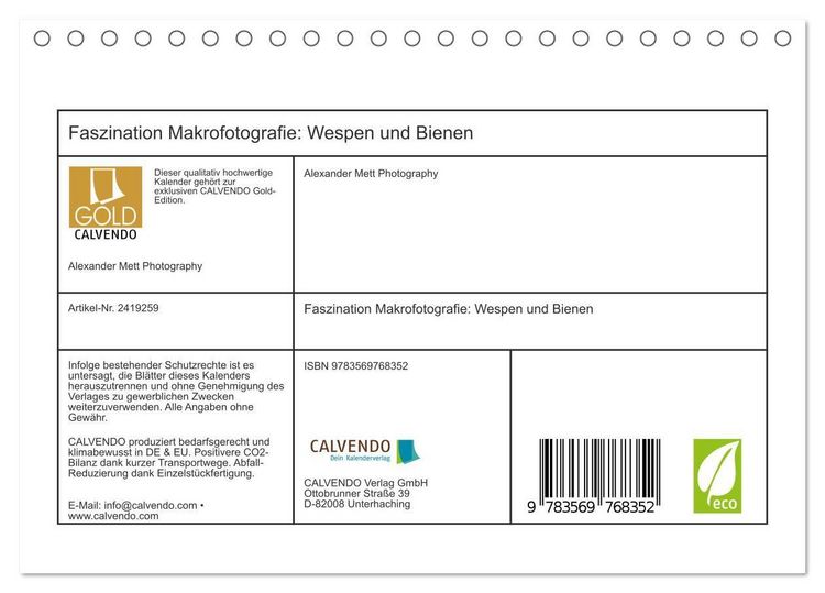 Produktbild: Faszination Makrofotografie: Wespen und Bienen (Tischkalender 2027 DIN A5 quer), CALVENDO Monatskalender