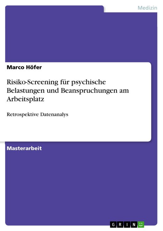 Produktbild: Risiko-Screening f&uuml;r psychische Belastungen und Beanspruchungen am Arbeitsplatz