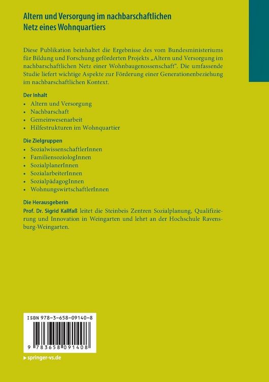 Produktbild: Altern und Versorgung im nachbarschaftlichen Netz eines Wohnquartiers