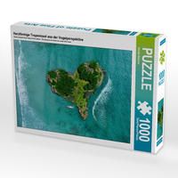 Produktbild: CALVENDO Puzzle Herzf&ouml;rmige Tropeninsel aus der Vogelperspektive | 1000 Teile Lege-Gr&ouml;&szlig;e 64x48cm Foto-Puzzle f&uuml;r gl&uuml;ckliche Stunden