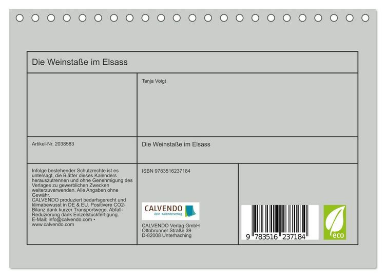 Produktbild: Die Weinsta&szlig;e im Elsass (Tischkalender 2026 DIN A5 quer), CALVENDO Monatskalender