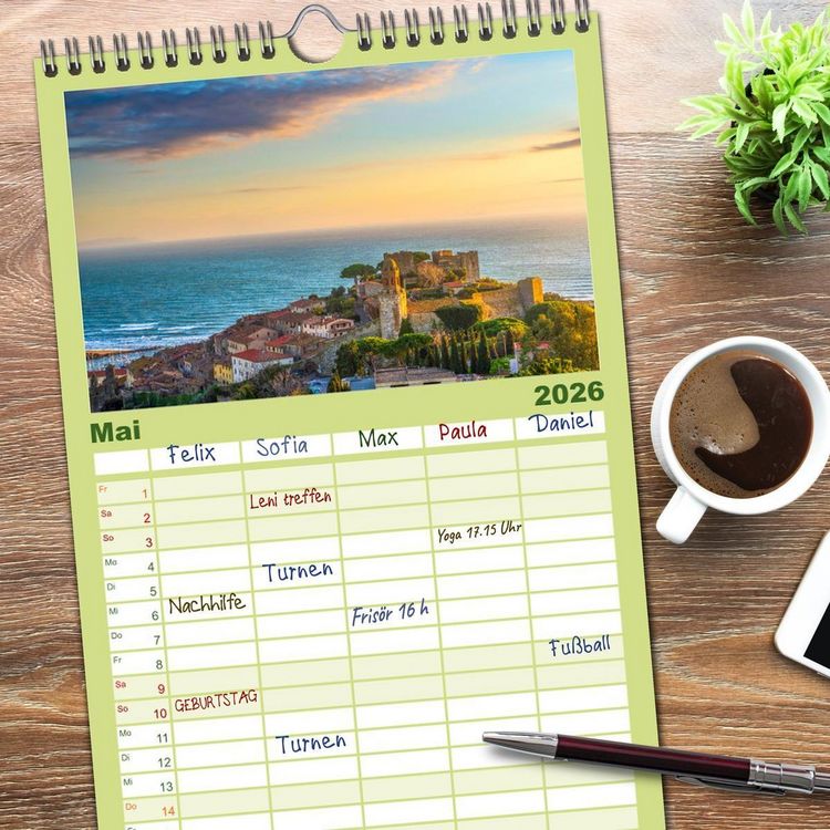 Produktbild: Familienplaner 2026 - Traumziel Toskana mit 5 Spalten (Wandkalender, 21 x 45 cm) CALVENDO