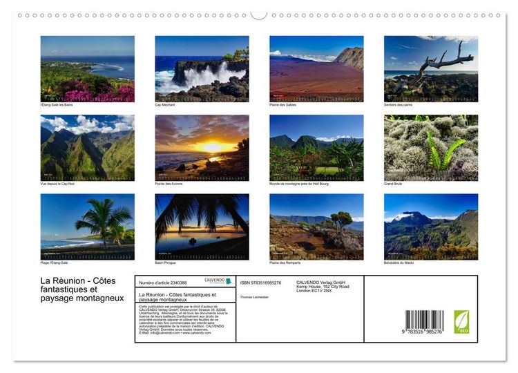 Produktbild: La R&egrave;union - C&ocirc;tes fantastiques et paysage montagneux (Calendrier mural haut de gamme 2027 DIN A2 vertical), CALVENDO calendrier mensuel