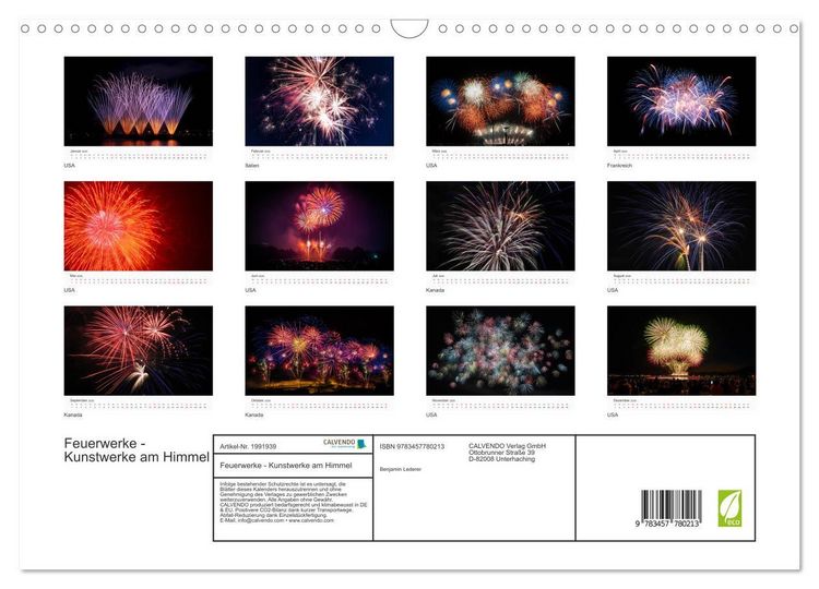 Produktbild: Feuerwerke - Kunstwerke am Himmel (Wandkalender 2026 DIN A3 quer), CALVENDO Monatskalender