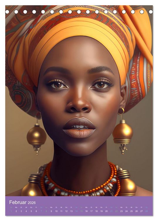 Produktbild: Afrikanische Frauen - Portraits im Stil der afrikanischen Kultur (Tischkalender 2026 DIN A5 hoch), CALVENDO Monatskalender