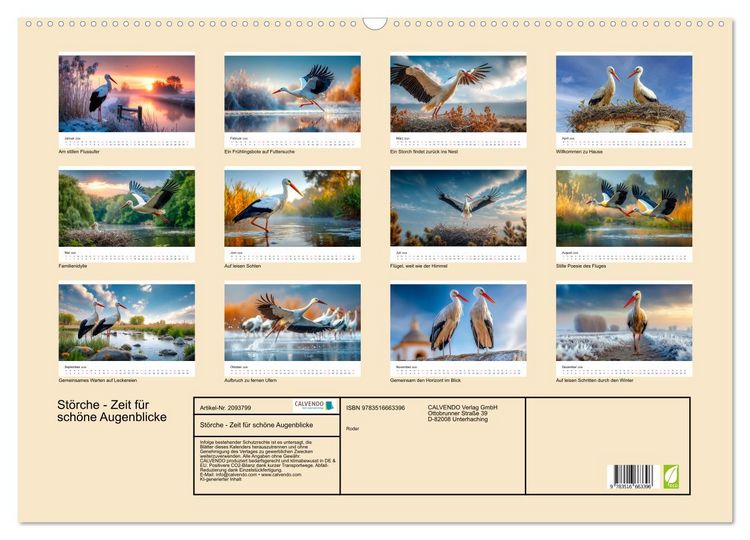 Produktbild: St&ouml;rche - Zeit f&uuml;r sch&ouml;ne Augenblicke (Wandkalender 2026 DIN A2 quer), CALVENDO Monatskalender