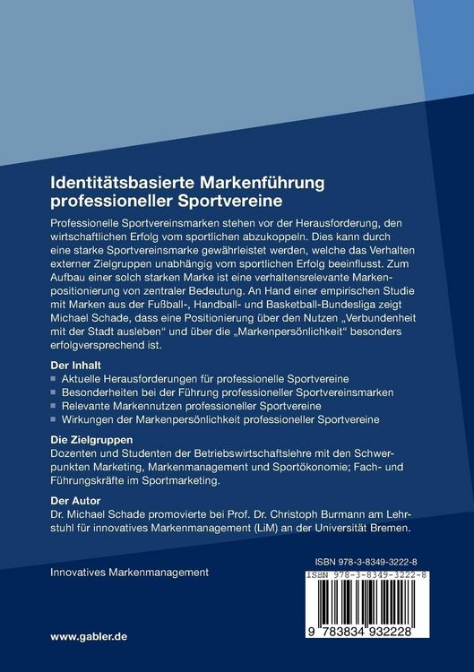 Produktbild: Identit&auml;tsbasierte Markenf&uuml;hrung professioneller Sportvereine