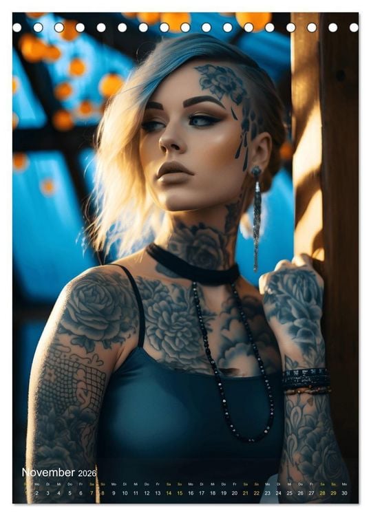 Produktbild: Tattoo Sch&ouml;nheiten - zw&ouml;lf Monate, zw&ouml;lf Frauen und jede Menge Tattoos (Tischkalender 2026 DIN A5 hoch), CALVENDO Monatskalender