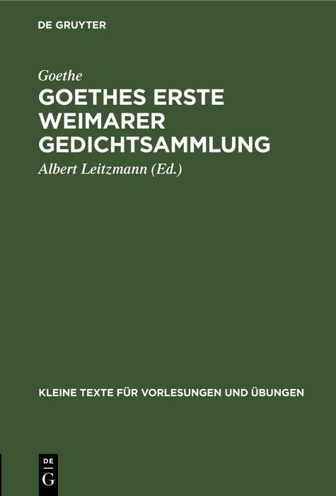 Produktbild: Goethes erste Weimarer Gedichtsammlung