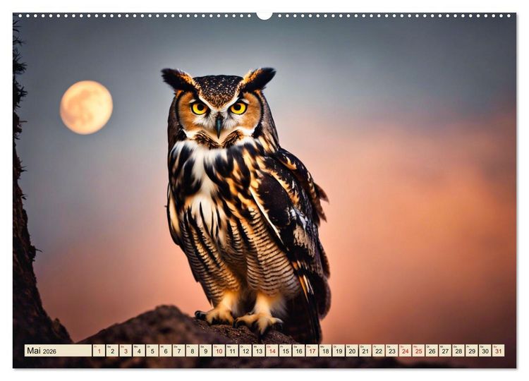 Produktbild: Heimische Tiere im Mondlicht (hochwertiger Premium Wandkalender 2026 DIN A2 quer), Kunstdruck in Hochglanz